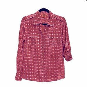 Tory Burch Orange, White and Pink Geometric Print Shirt